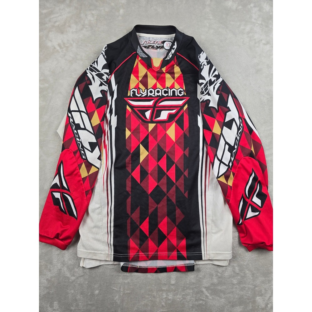 Fly Racing Kinetic Motocross Jersey Mens XL Red Black Geometric Long Sleeve Read
